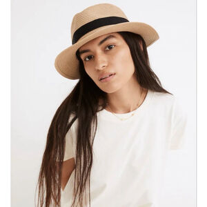 NEW with tags Madewell Beige Straw Packable Hat with Black Band, M/L